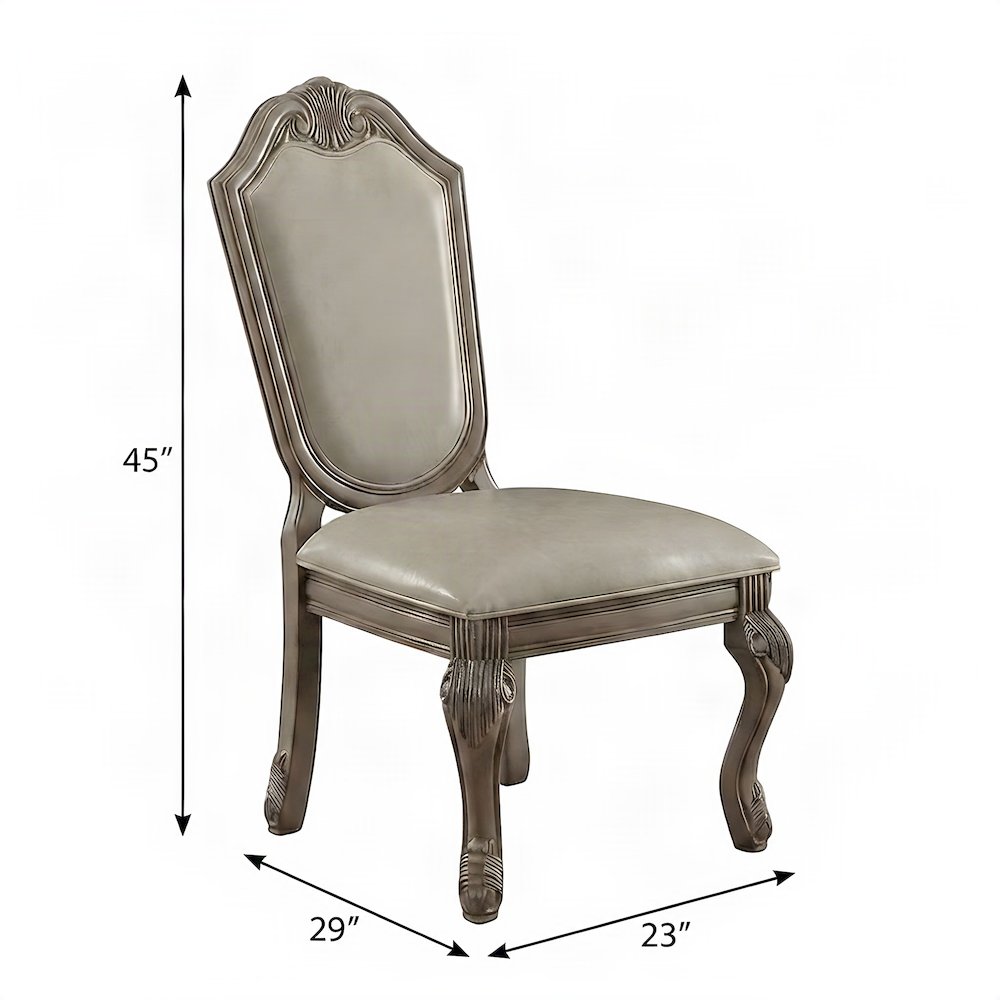 PU Leather Dining Side Chairs, Synthetic Leather & Antique White, Set of 2