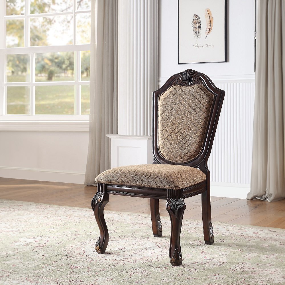Chateau De Ville Side Chair (Set-2), Fabric & Espresso