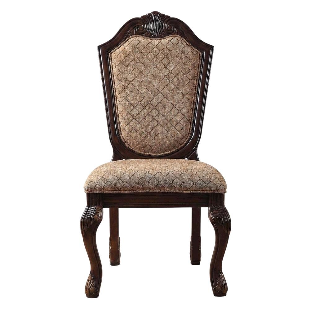 Fabric-Upholstered Rubber Wood Armless Side Chair, Fabric & Espresso, Set of 2
