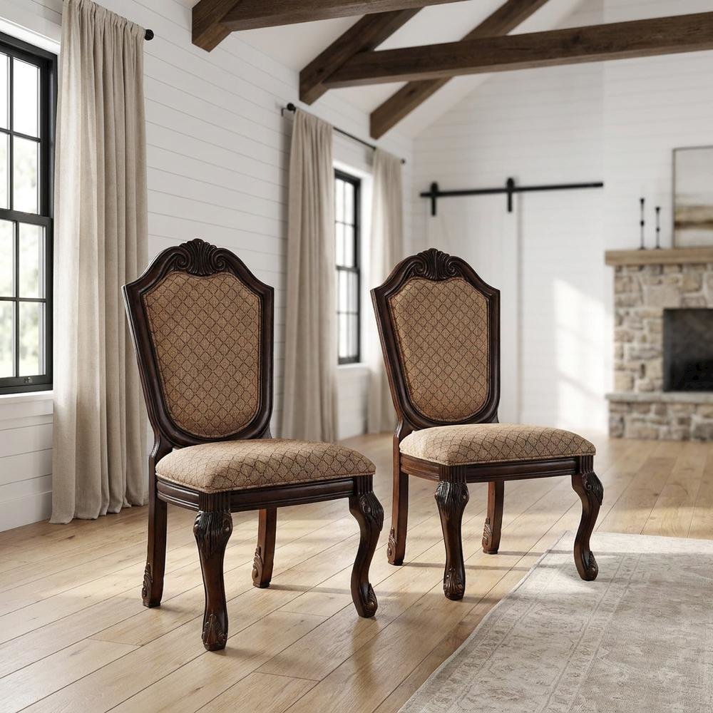 Fabric-Upholstered Rubber Wood Armless Side Chair, Fabric & Espresso, Set of 2