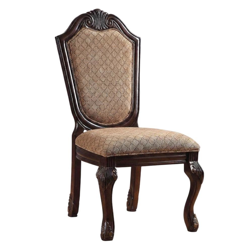 Fabric-Upholstered Rubber Wood Armless Side Chair, Fabric & Espresso, Set of 2