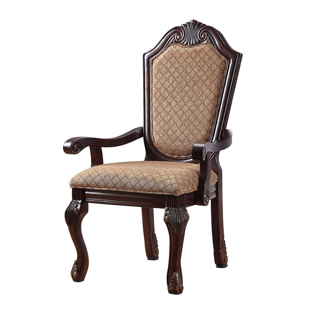 Chateau De Ville Arm Chair (Set-2), Fabric & Espresso