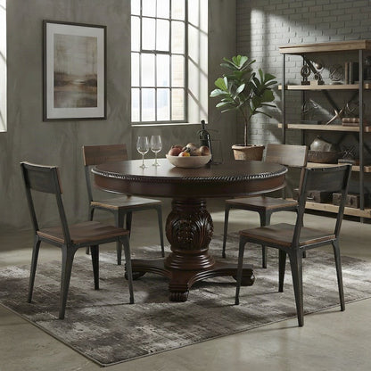 Wood Veneer Square Kitchen Table with Transitional Pedestal Base, Espresso