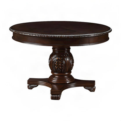 Wood Veneer Square Kitchen Table with Transitional Pedestal Base, Espresso