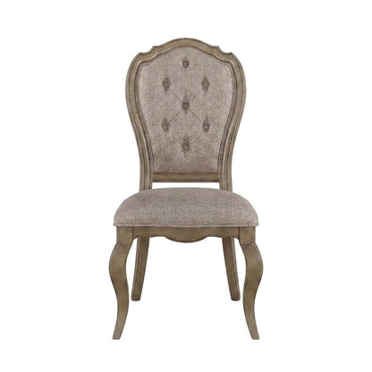 Fabric Dining Chairs with Wood Veneer Frame, Beige Fabric & Antique Taupe, Set of 2