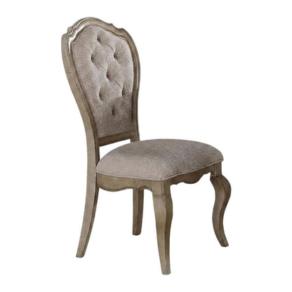 Fabric Dining Chairs with Wood Veneer Frame, Beige Fabric & Antique Taupe, Set of 2