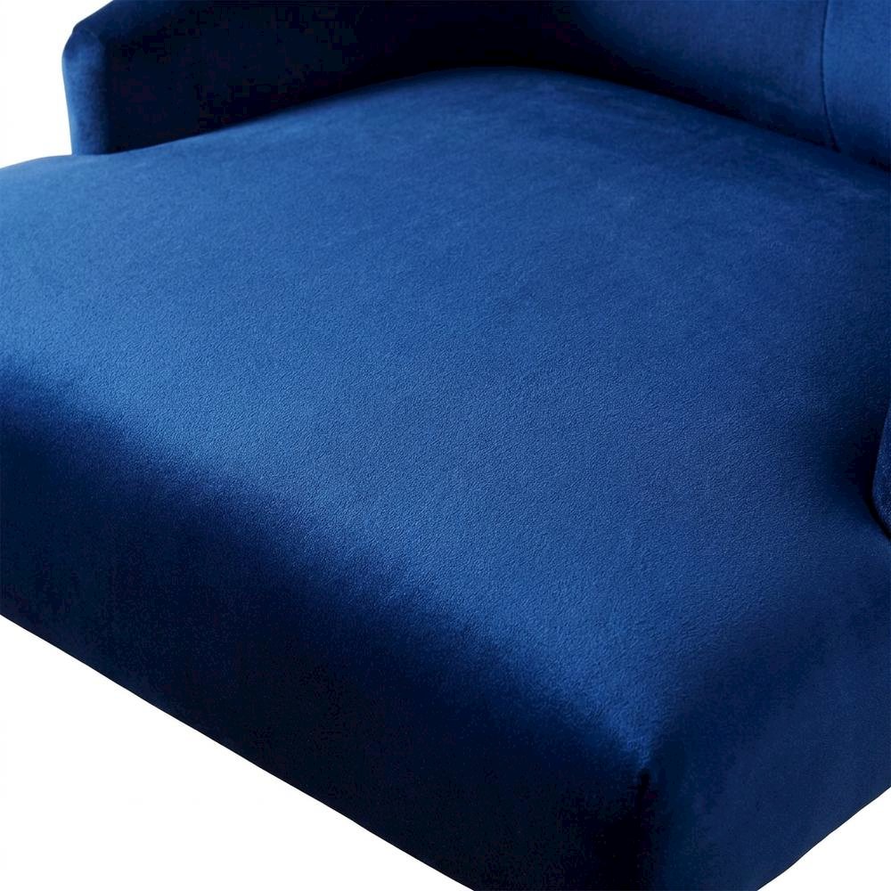Glam Accent Chair with Mirrored Accents, Blue Fabric & Antique Platinum