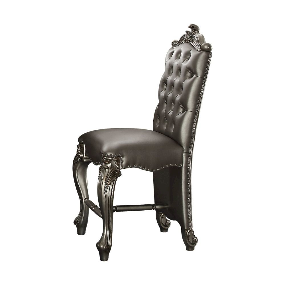 Versailles Counter Height Chair (Set-2), Silver Leatherette & Antique Platinum