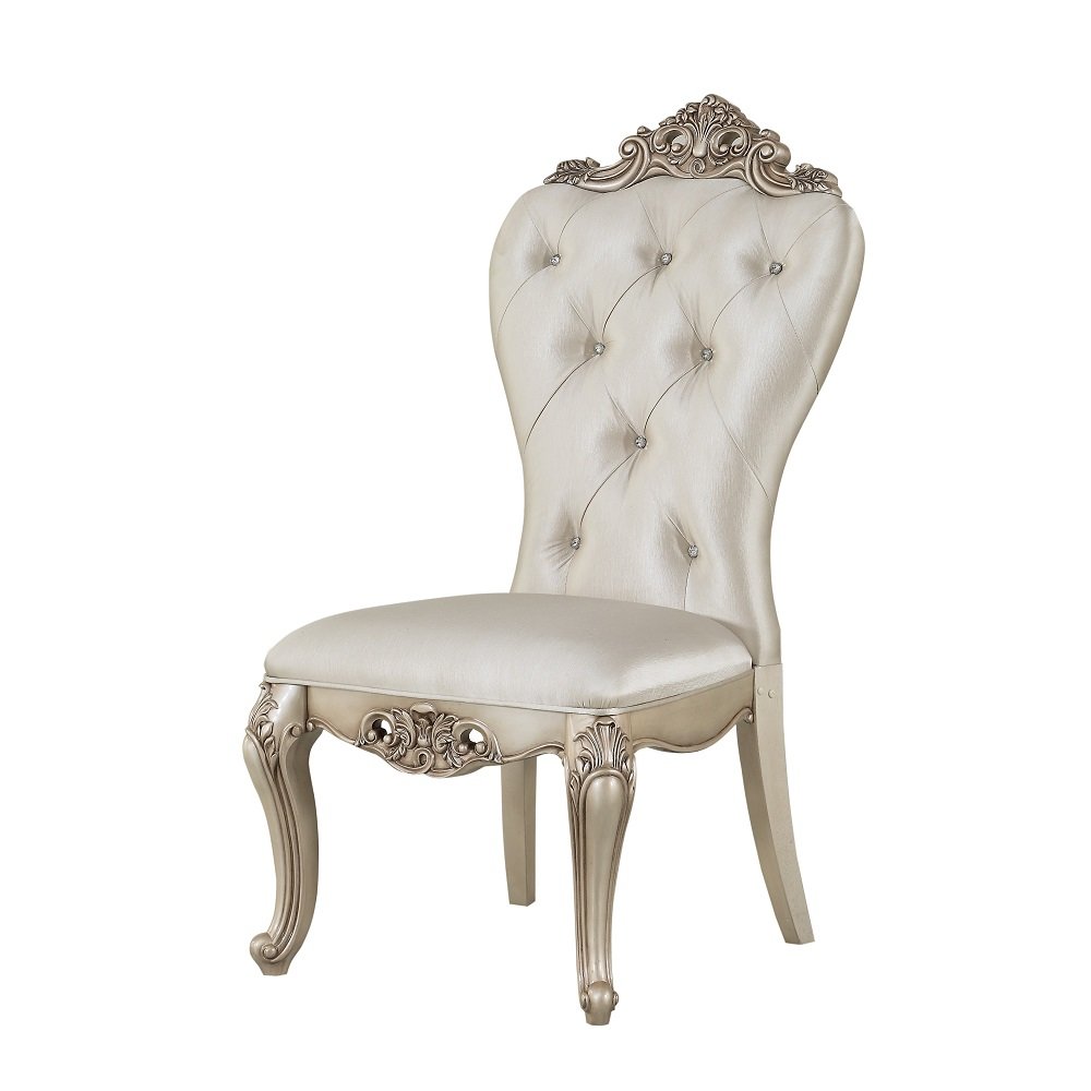 Gorsedd Side Chair (Set-2), Cream Fabric & Golden Ivory