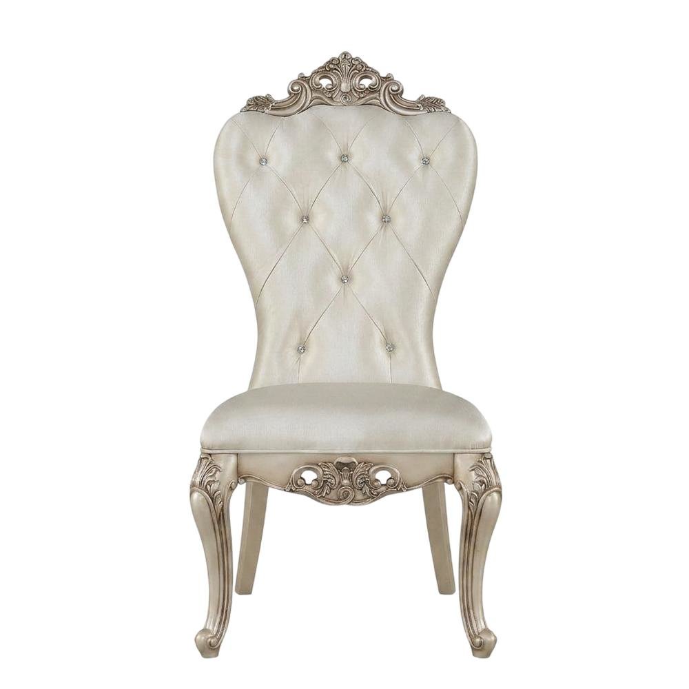 Fabric Accent Dining Chair with Wooden Legs, Cream Fabric & Golden Ivory, Set of 2
