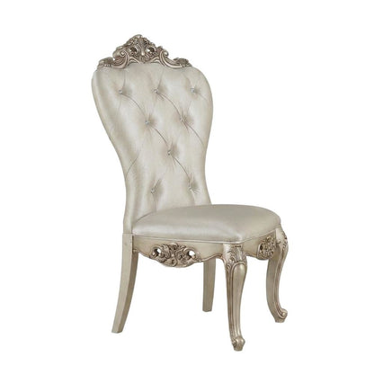 Fabric Accent Dining Chair with Wooden Legs, Cream Fabric & Golden Ivory, Set of 2