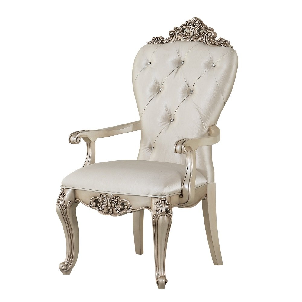 Gorsedd Arm Chair (Set-2), Cream Fabric & Golden Ivory