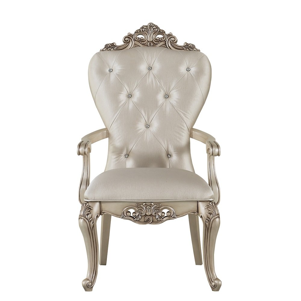 Gorsedd Arm Chair (Set-2), Cream Fabric & Golden Ivory