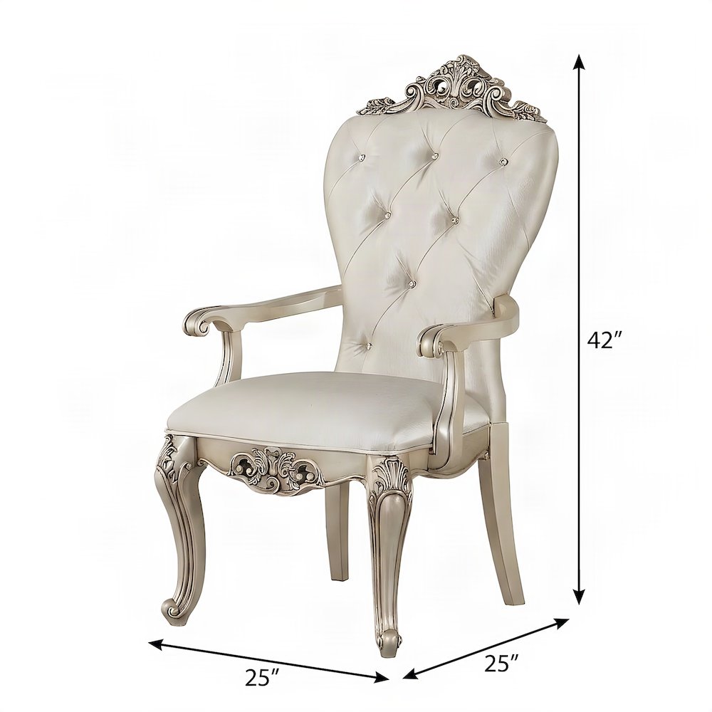 Transitional Fabric Upholstered Arm Chairs, Set of, Cream Fabric & Golden Ivory