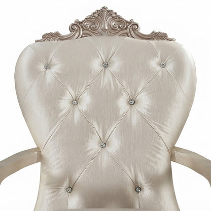 Transitional Fabric Upholstered Arm Chairs, Set of, Cream Fabric & Golden Ivory