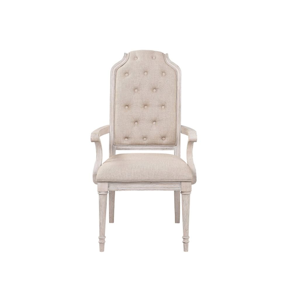 Wynsor Arm Chair (Set-2), Fabric & Antique Champagne