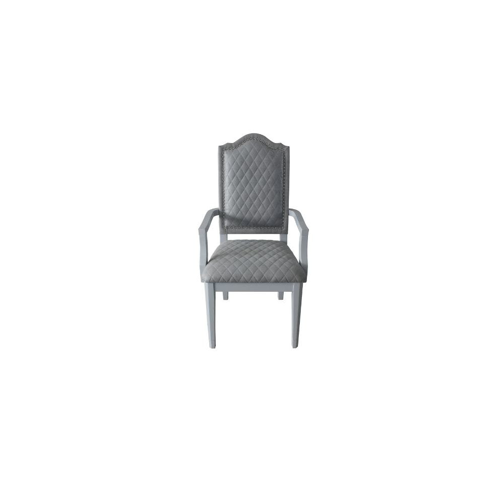 House Marchese Arm Chair (Set-2), Two Tone Gray Fabric & Pearl Gray