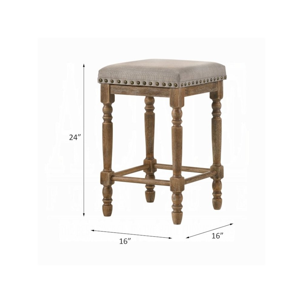 Farsiris Counter Height Stool (Set-2), Beige Fabric & Weathered Oak