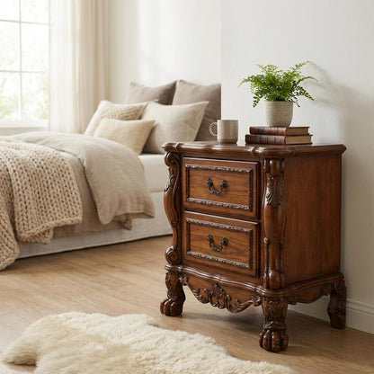 Cherry Oak Nightstand with Transitional and Vintage Style