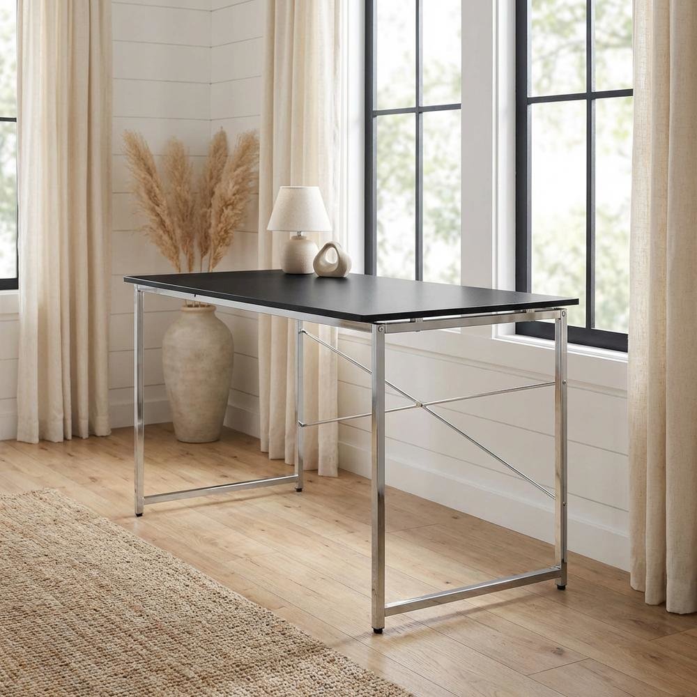 Black And Chrome Office Writing Desk With Spacious Work Surface