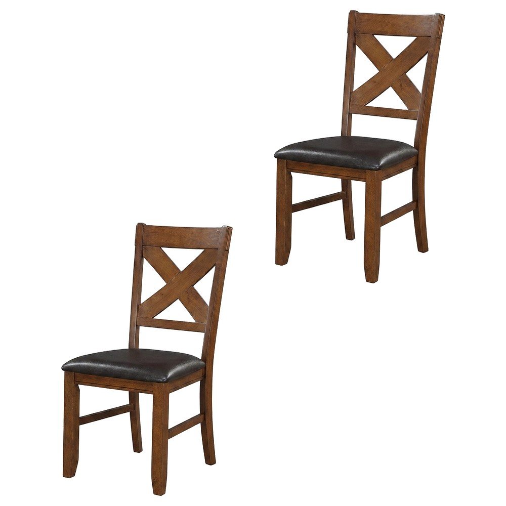 Dining Chairs with Walnut Wood Legs, Espresso Synthetic Leather & Walnut, Set of 2
