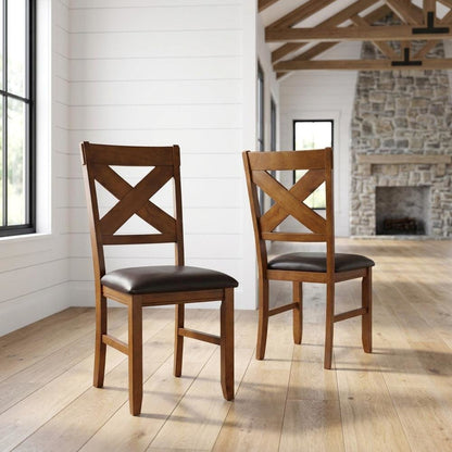 Dining Chairs with Walnut Wood Legs, Espresso Synthetic Leather & Walnut, Set of 2