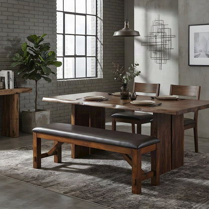 Wood and PU Leather Indoor Dining Bench, Espresso Synthetic Leather & walnut