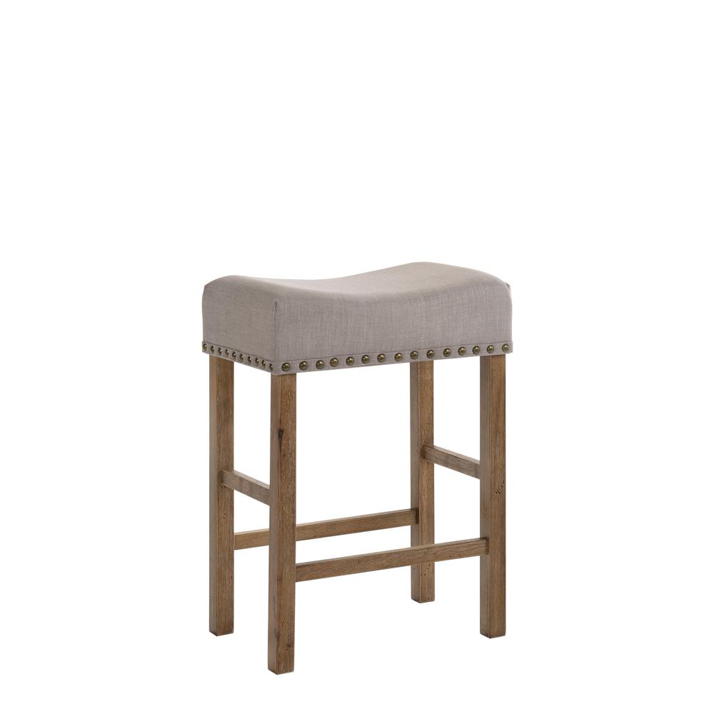 Martha II Counter Height Stool (Set-2), Tan Linen & Weathered Oak