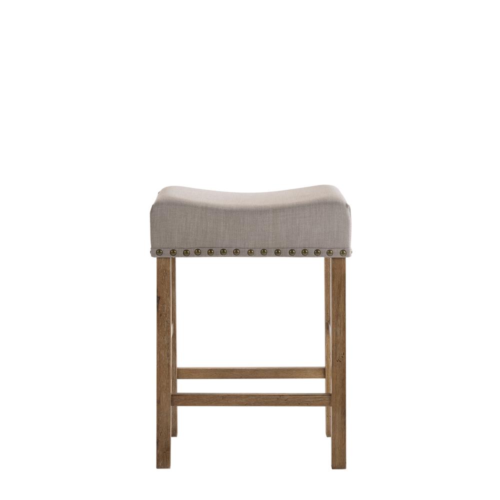 Martha II Counter Height Stool (Set-2), Tan Linen & Weathered Oak