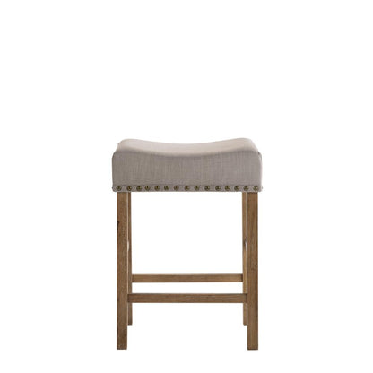 Martha II Counter Height Stool (Set-2), Tan Linen & Weathered Oak