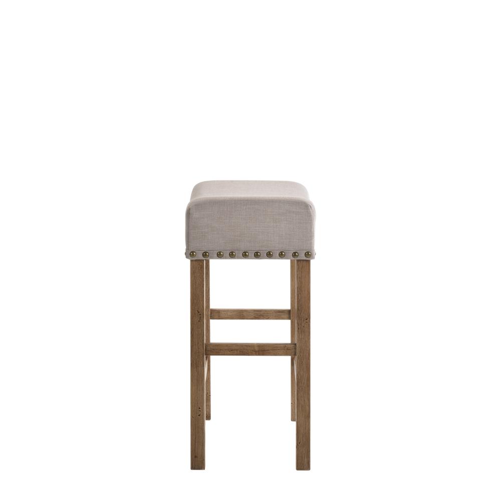 Martha II Counter Height Stool (Set-2), Tan Linen & Weathered Oak