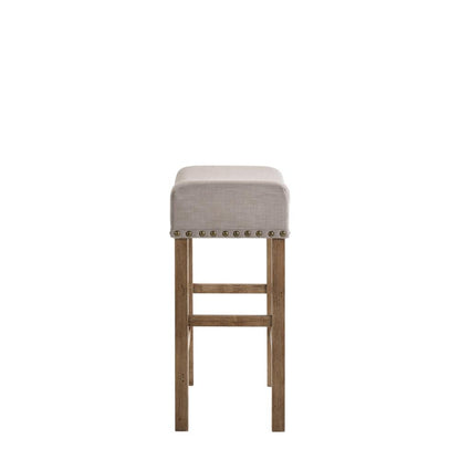 Martha II Counter Height Stool (Set-2), Tan Linen & Weathered Oak