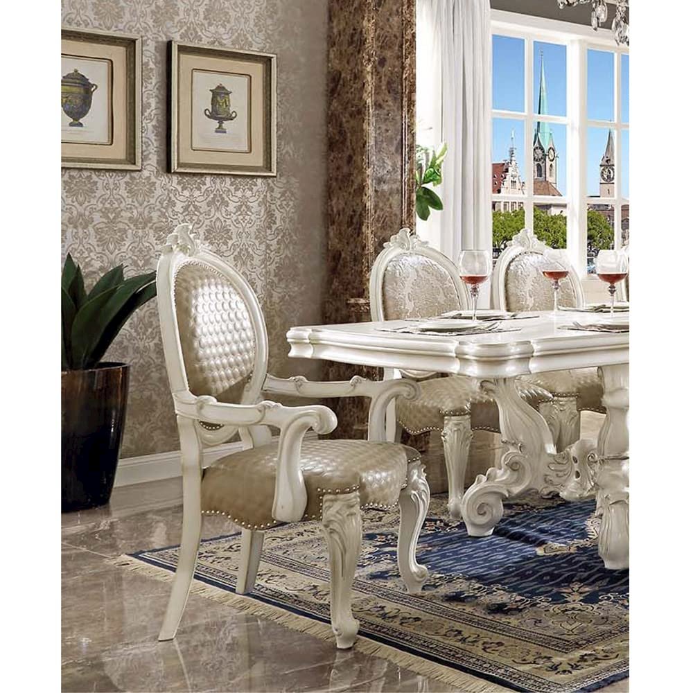 Versailles Arm Chair (Set-2), Leatherette & Bone White