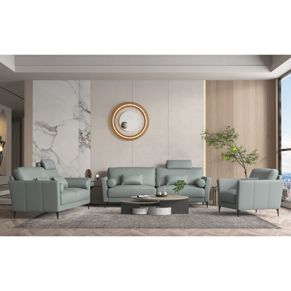 Tussio Sofa w/5 Pillows, Watery Top Grain Leather