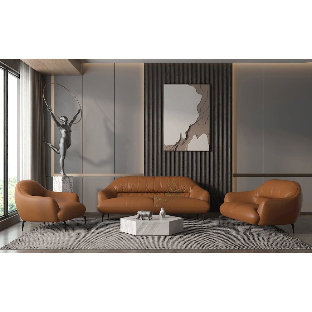 Leonia Loveseat, Cognac Tan Top Grain Leather