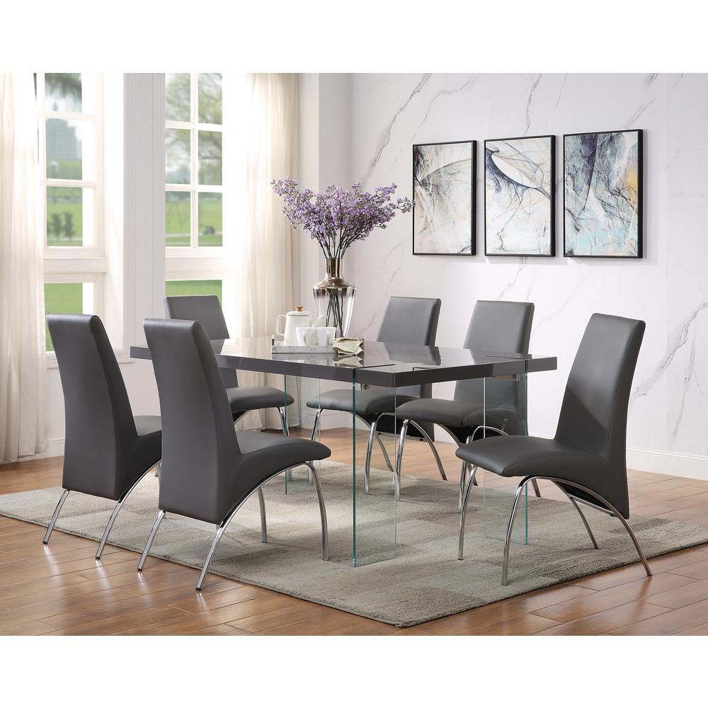 Noland Dining Table, Gray High Gloss & Clear Glass
