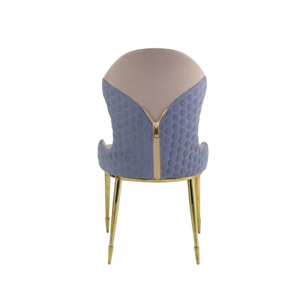 Caolan Side Chair (Set-2), Tan, Lavender Fabric & Gold