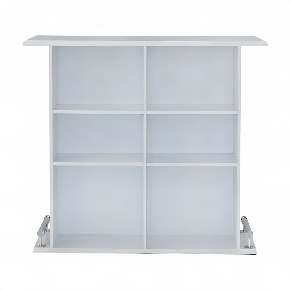 High Gloss Wood Counter Height Bar Table with Metal Base Stand, White High Gloss
