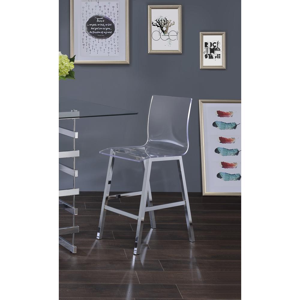 Nadie Counter Height Chair (Set-2), Clear Acrylic & Chrome