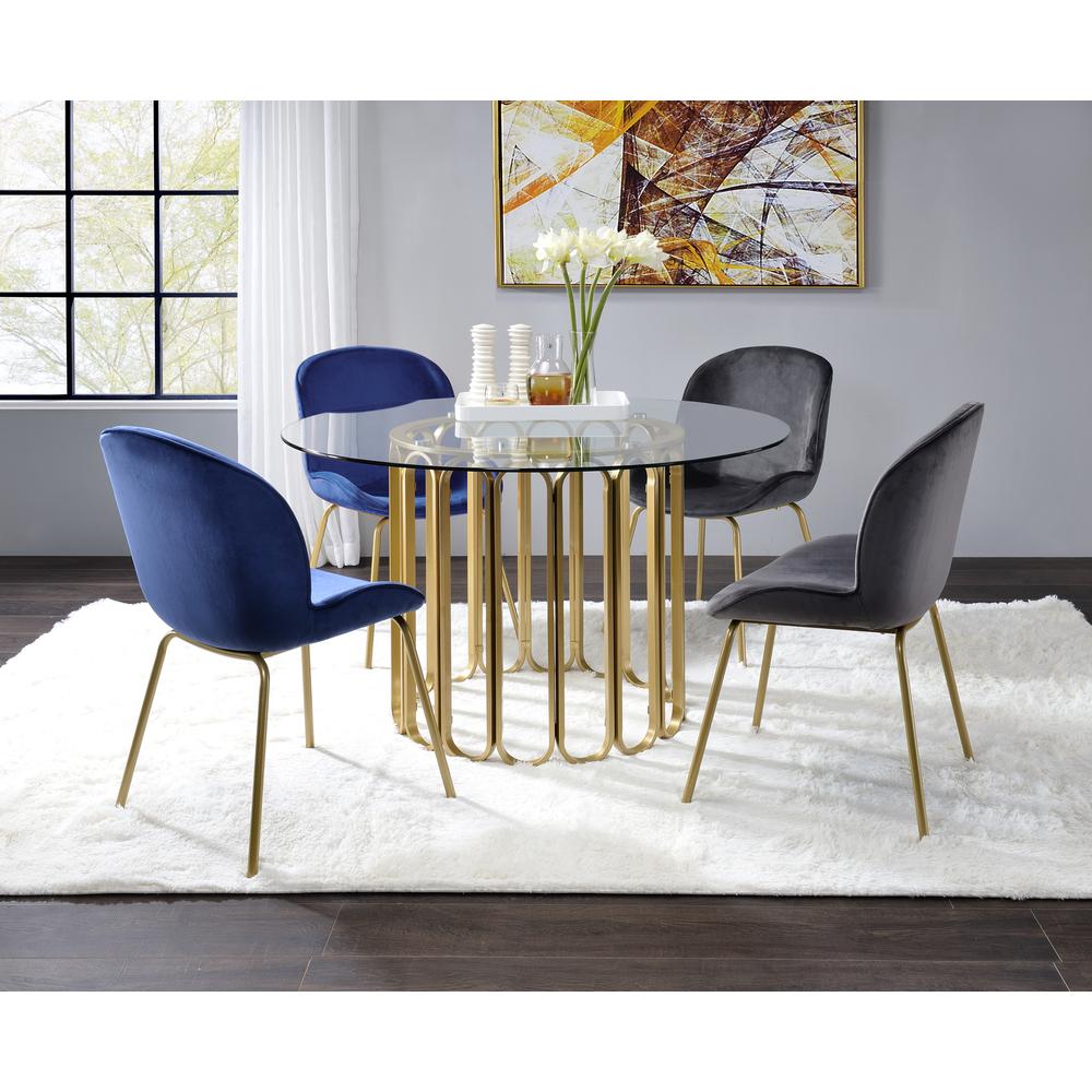 Chuchip Side Chair (Set-2), Blue Velvet & Gold