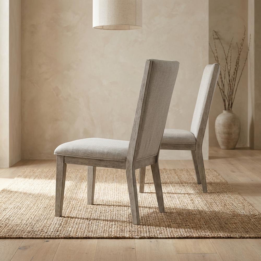 Fabric-Upholstered Armless Dining Side Chairs for Living Room, Fabric & Gray Oak, Set of 2