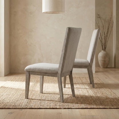 Fabric-Upholstered Armless Dining Side Chairs for Living Room, Fabric & Gray Oak, Set of 2