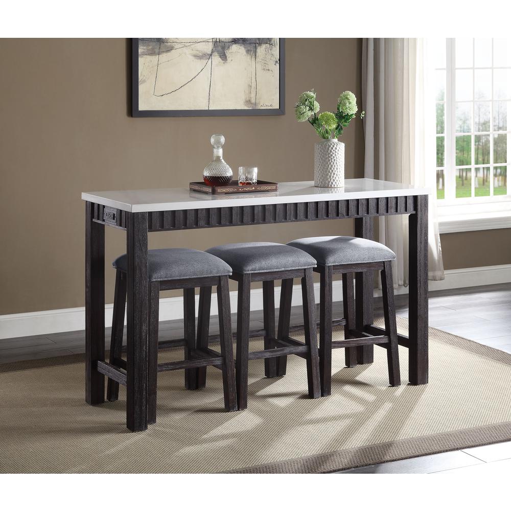 Necalli 4Pc Pack Counter Height Table Set, Natural Marble Top