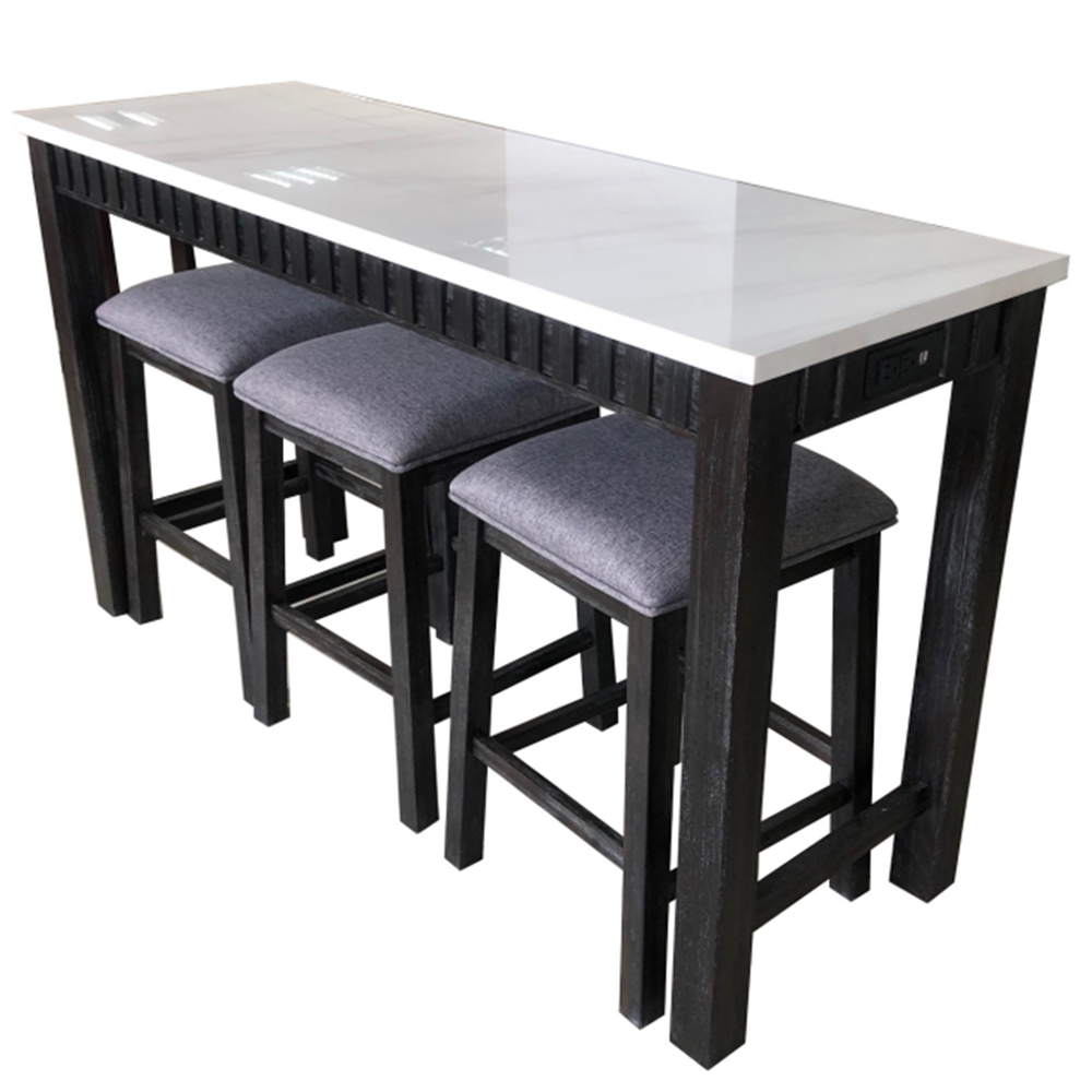 Necalli 4Pc Pack Counter Height Table Set, Natural Marble Top