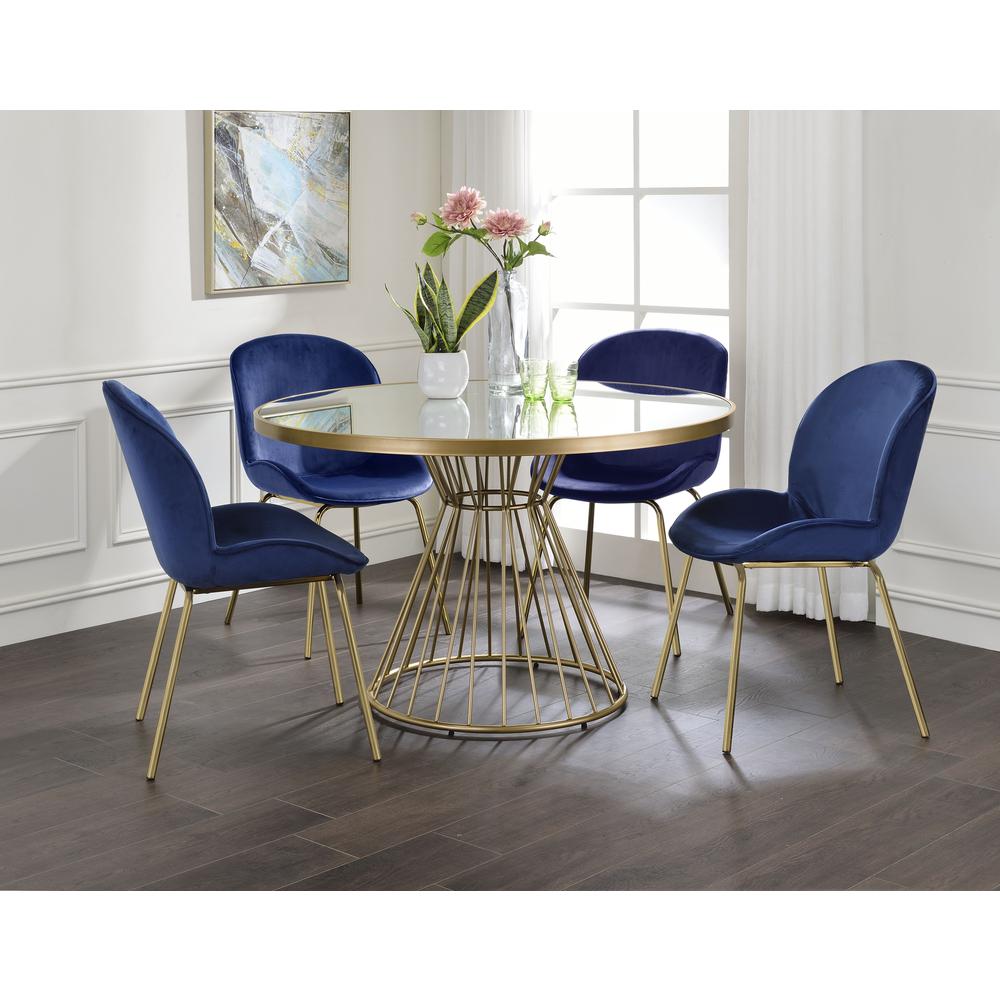 Chuchip Side Chair (Set-2), Blue Velvet & Gold