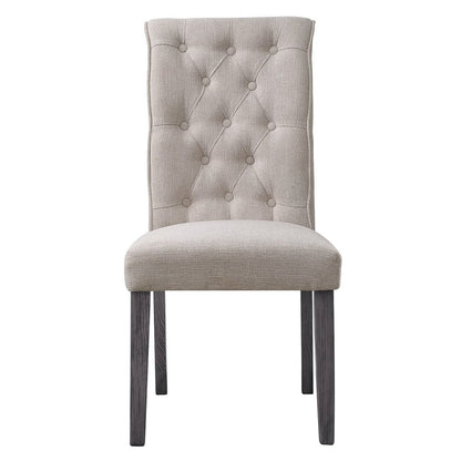 Yabeina Side Chair (Set-2), Beige Linen & Gray