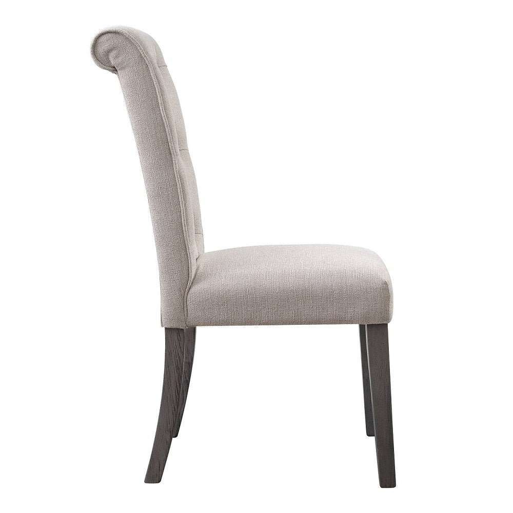 Yabeina Side Chair (Set-2), Beige Linen & Gray