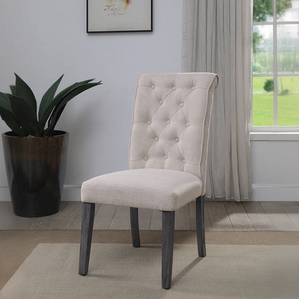 Yabeina Side Chair (Set-2), Beige Linen & Gray