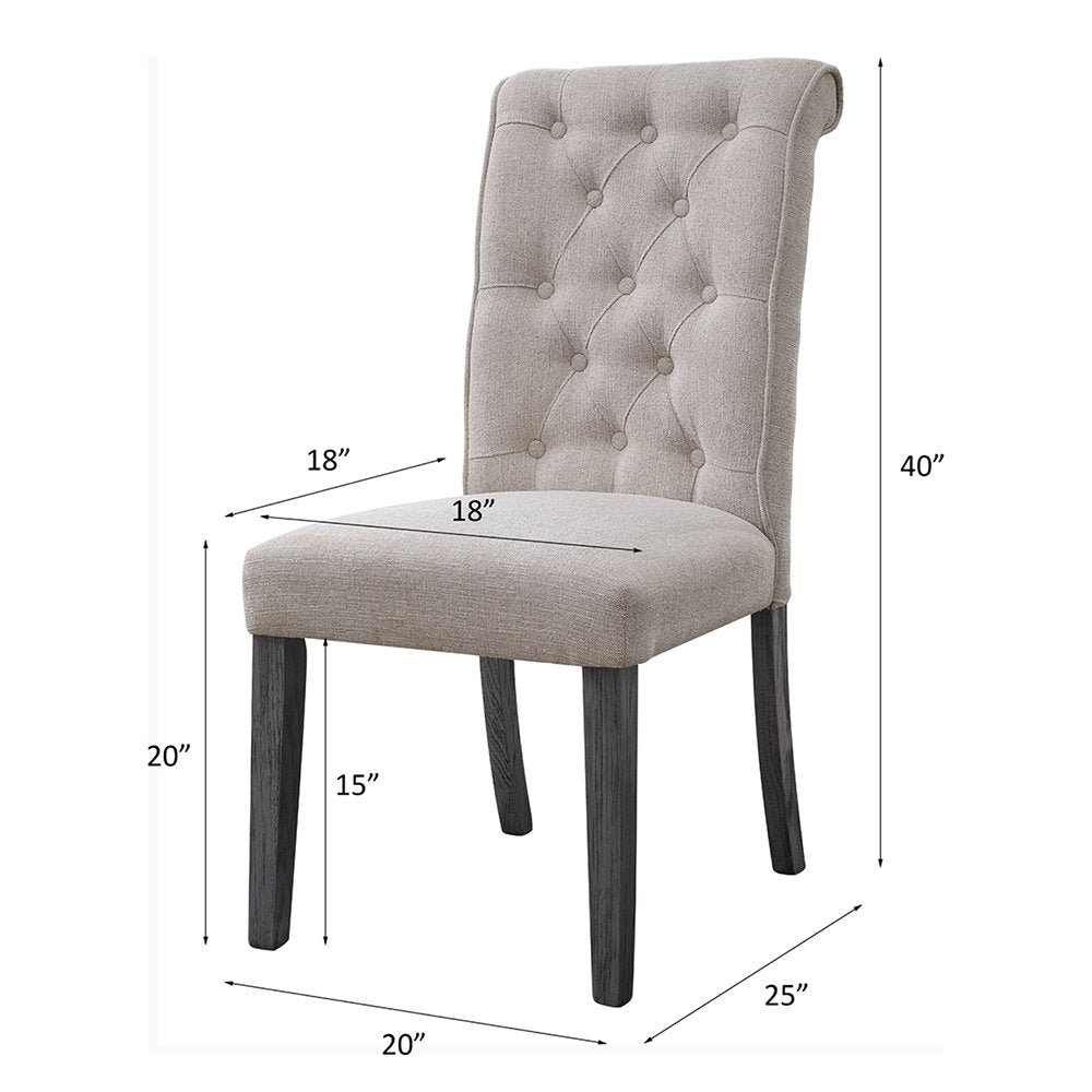 Yabeina Side Chair (Set-2), Beige Linen & Gray