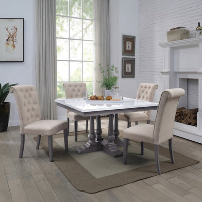 Yabeina Side Chair (Set-2), Beige Linen & Gray